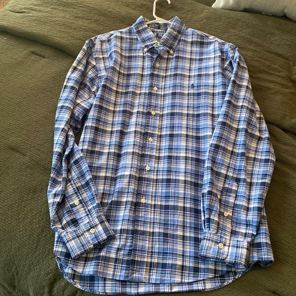 Mens Classic Fit Ralph Lauren Blue Plaid Button Up - Size L. NWOT
